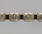 Belt, Roy Talahaftewa (Hopi, born 1955), Silver, leather, Hopi, Native American