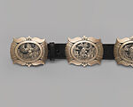 Belt, Roy Talahaftewa (Hopi, born 1955), Silver, leather, Hopi, Native American