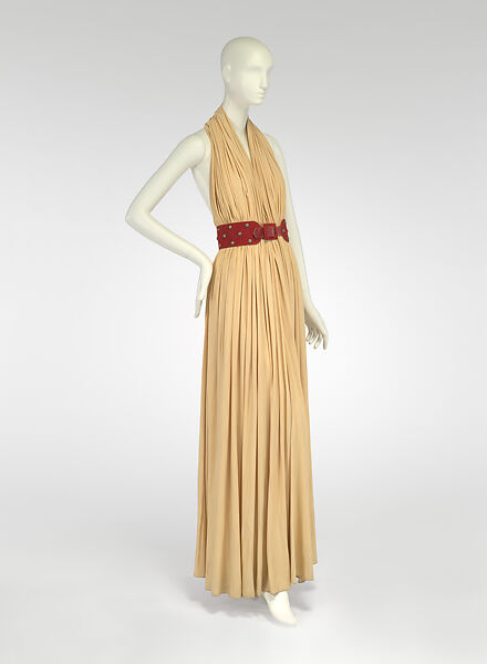 Evening ensemble, Claire McCardell (American, 1905–1958), (a) acetate; (b) leather, metal; (c) wool, American