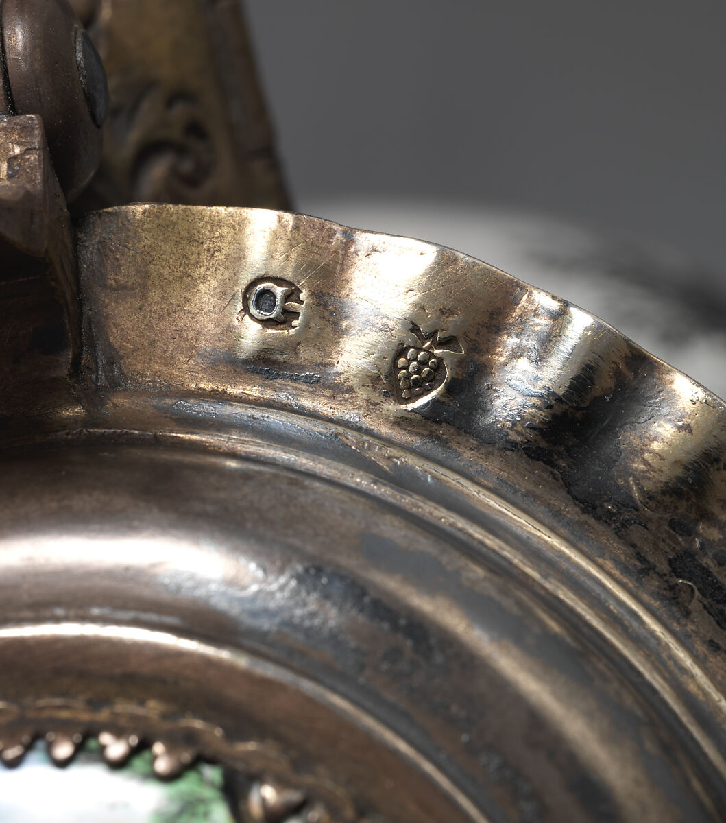 Jug with cavalry scene, Wölfgang Rössler (German, 1650–1717, active Nuremburg), Tin-glazed earthenware; gilded silver mounts, German, with Nuremburg decoration and Augsburg mounts