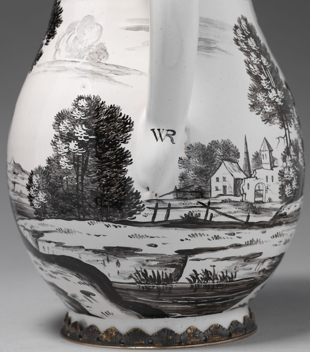 Jug with baptism of Christ, Wölfgang Rössler (German, 1650–1717, active Nuremburg), Tin-glazed earthenware; gilded silver mounts, German, Hanau or Frankfurt am Main ceramic with Nuremburg decoration and Frankfurt mounts