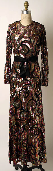 Evening dress, Attributed to Mainbocher (French and American, founded 1930), silk, metal, cellulose, French 