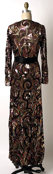 Evening dress, Attributed to Mainbocher (French and American, founded 1930), silk, metal, cellulose, French
