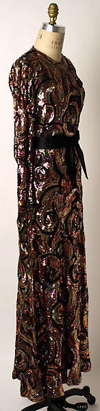 Evening dress, Attributed to Mainbocher (French and American, founded 1930), silk, metal, cellulose, French