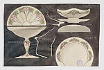 Design for a Table Service with a Compotier, Sauce Boat and a Plate, Hélène Forichon  French, Graphite, watercolor, and gold paint on laid paper