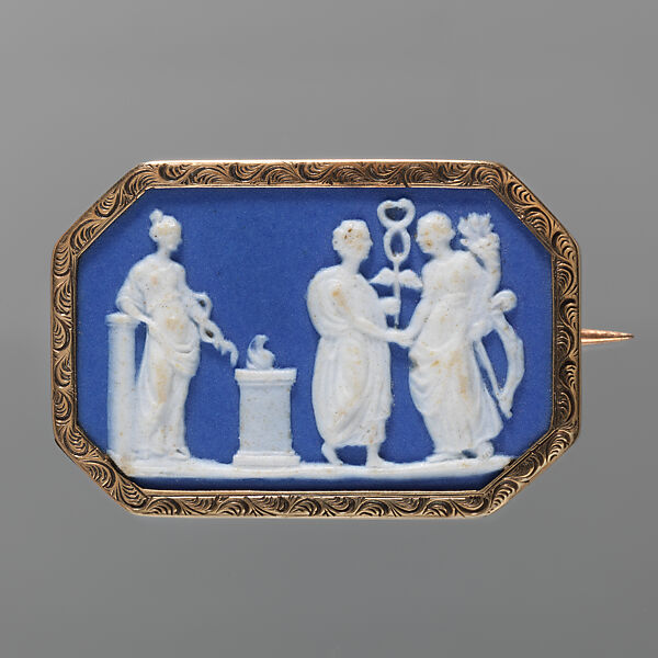 Cameo mounted as a brooch, Josiah Wedgwood and Sons (British, Etruria, Staffordshire, 1759–present), Jaspareware (unglazed stoneware); gold or gilded metal, British, Etruria, Staffordshire 