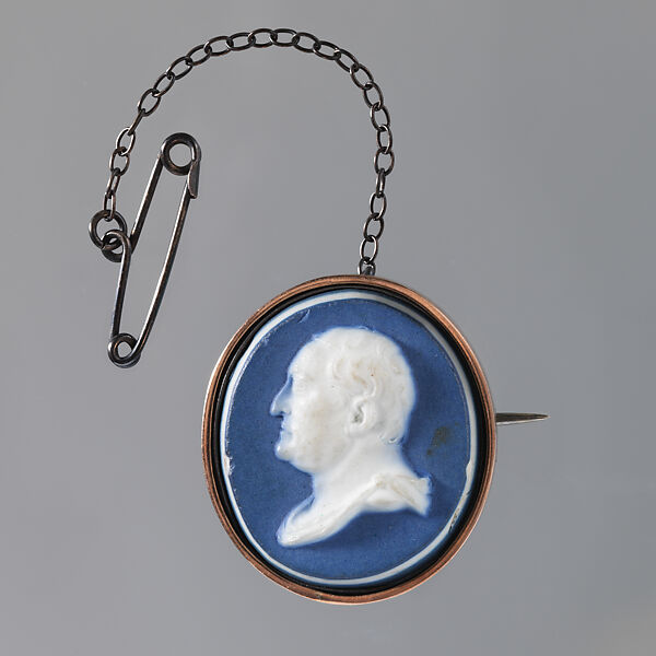 Cameo of man in left profile mounted as brooch, Wedgwood and Bentley (British, Etruria, Staffordshire, 1769–1780), Jaspareware (unglazed stoneware), British, Etruria, Staffordshire 