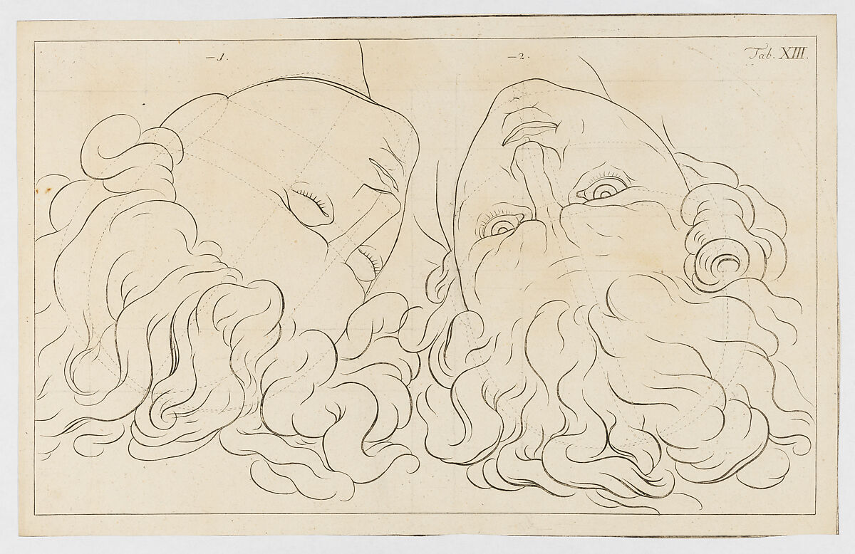 Two male heads from a drawing book, Anonymous, 18th century (?), Engraving 