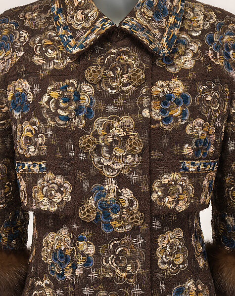 Coat dress, House of Chanel (French, founded 1910), wool, metal, fur, French