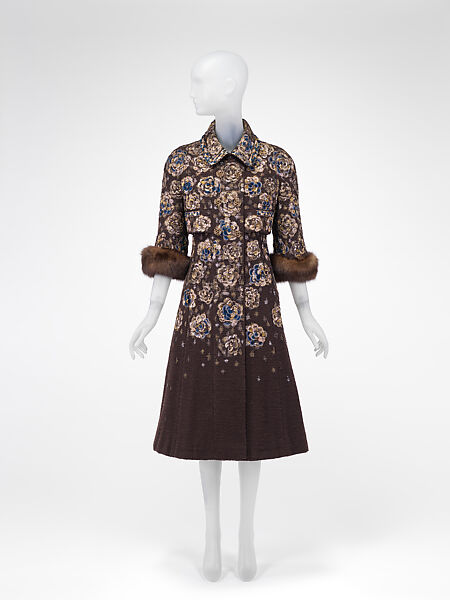 Coat dress, House of Chanel (French, founded 1910), wool, metal, fur, French 