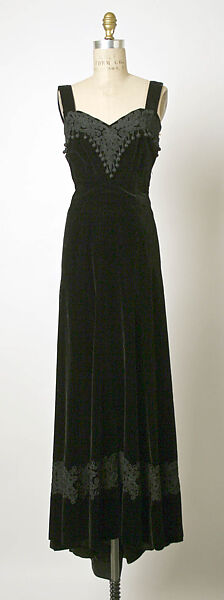 Evening ensemble, Attributed to Elsa Schiaparelli (Italian, 1890–1973), (a,b) silk, cotton
(c) silk, cotton, metal
(d) metal, glass, French