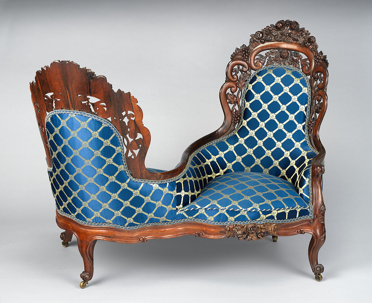 Tête-à-tête, Attributed to John Henry Belter (American, born Germany 1804-1863 New York), Rosewood, ash, pine, walnut, American