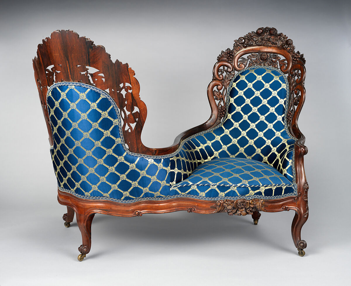 Tête-à-tête, Attributed to John Henry Belter (American, born Germany 1804-1863 New York), Rosewood, ash, pine, walnut, American