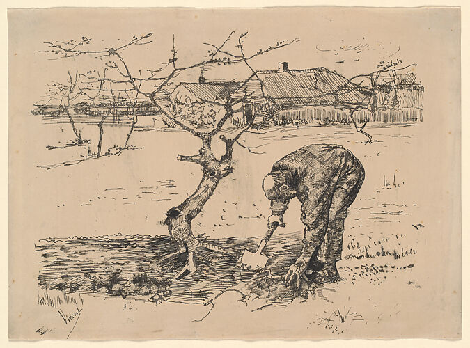 Gardener by an Apple Tree