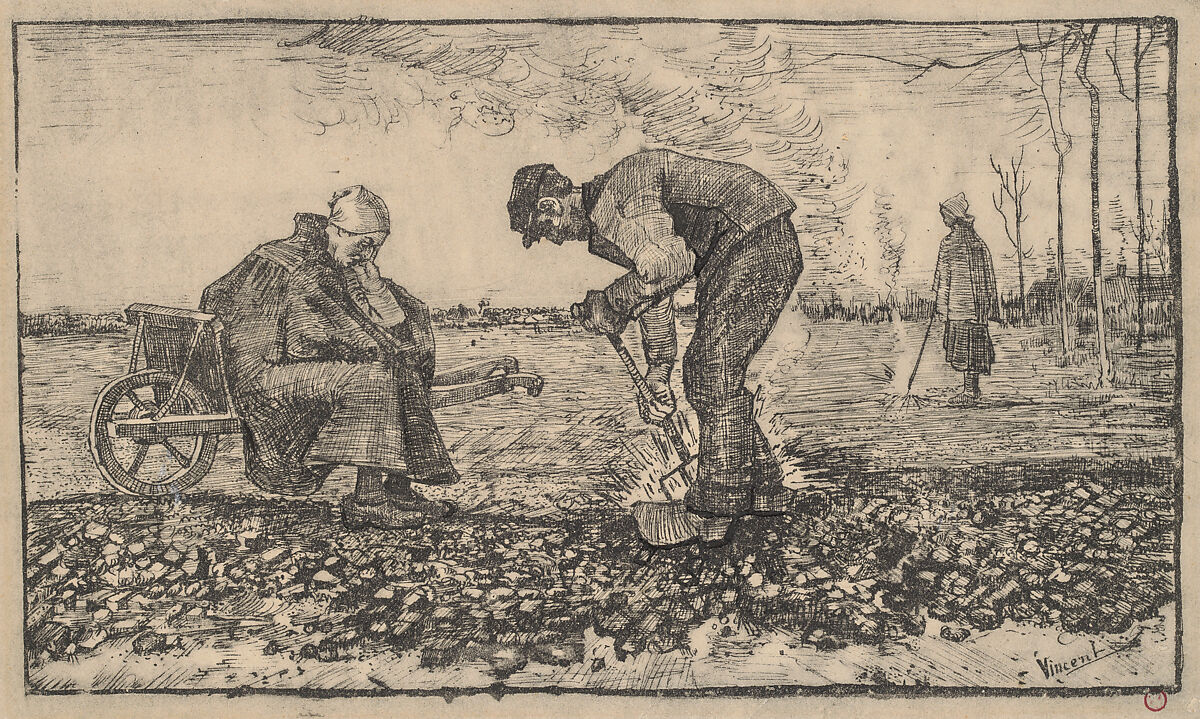 Burning Weeds, Vincent van Gogh  Dutch, Transfer lithograph with pen and ink