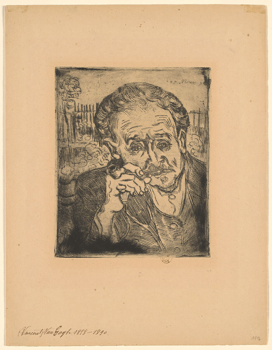 Portrait of Doctor Gachet or Man with a Pipe, Vincent van Gogh  Dutch, Etching