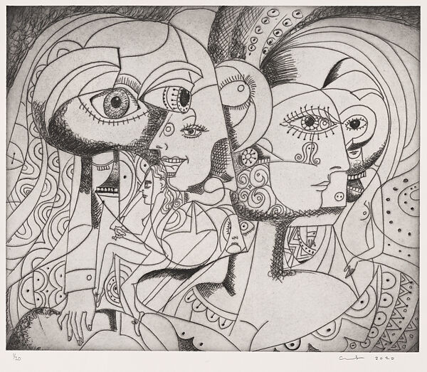 Internal Music, George Condo (American, born Concord, New Hampshire, 1957), Hardground etching with drypoint on Hahnemuhle Copperplate Bright White paper 
