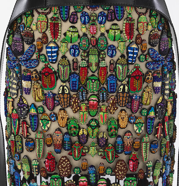 Ensemble, Alexander McQueen (British, founded 1992), (a) leather, (b) leather, (c) nylon, viscose, polyester, plastic, glass, metal, silk, (c) brass, glass, pearl, (d, e) brass, glass, (f) brass, glass, (g) brass, glass, (h) brass, glass, (i) brass,  (j) brass, glass, (k, l) nylon, elastane, British