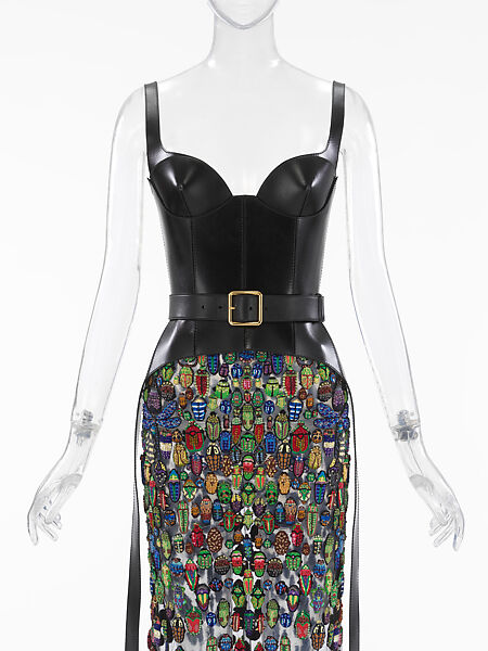 Ensemble, Alexander McQueen (British, founded 1992), (a) leather, (b) leather, (c) nylon, viscose, polyester, plastic, glass, metal, silk, (c) brass, glass, pearl, (d, e) brass, glass, (f) brass, glass, (g) brass, glass, (h) brass, glass, (i) brass,  (j) brass, glass, (k, l) nylon, elastane, British