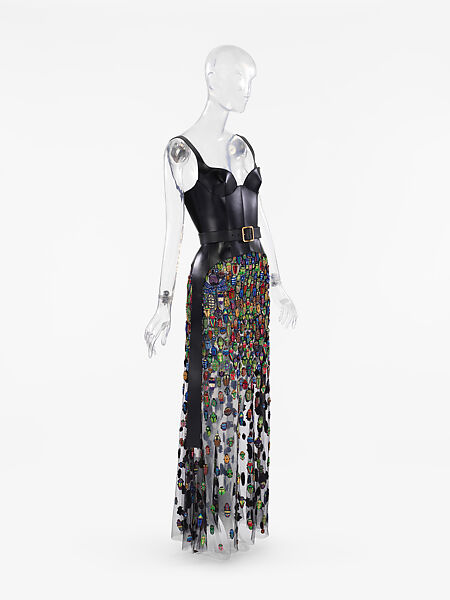 Ensemble, Alexander McQueen (British, founded 1992), (a) leather, (b) leather, (c) nylon, viscose, polyester, plastic, glass, metal, silk, (c) brass, glass, pearl, (d, e) brass, glass, (f) brass, glass, (g) brass, glass, (h) brass, glass, (i) brass,  (j) brass, glass, (k, l) nylon, elastane, British