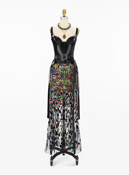 Ensemble, Alexander McQueen (British, founded 1992), (a) leather, (b) leather, (c) nylon, viscose, polyester, plastic, glass, metal, silk, (c) brass, glass, pearl, (d, e) brass, glass, (f) brass, glass, (g) brass, glass, (h) brass, glass, (i) brass, glass, (j) brass, glass, (k, l) nylon, elastane, British 