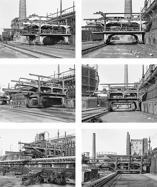 [Coke Pusher at Machine Side of Coke Ovens, 6 Views, Zeche Concordia, Oberhausen, Ruhr Region, Germany], Bernd and Hilla Becher (German, active 1959–2007), Gelatin silver prints 