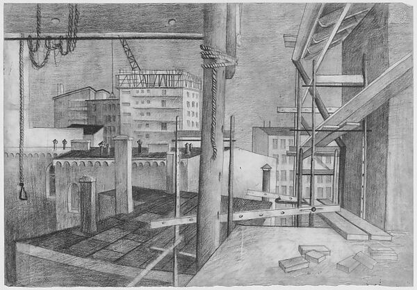 [Construction Site with Scaffolding], Bernd Becher (German, 1931–2007), Charcoal and graphite on paper 