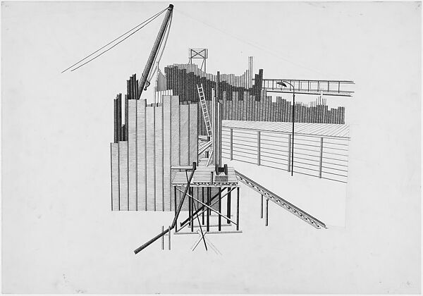 [Construction Site with Crane], Bernd Becher  German, Ink on paper