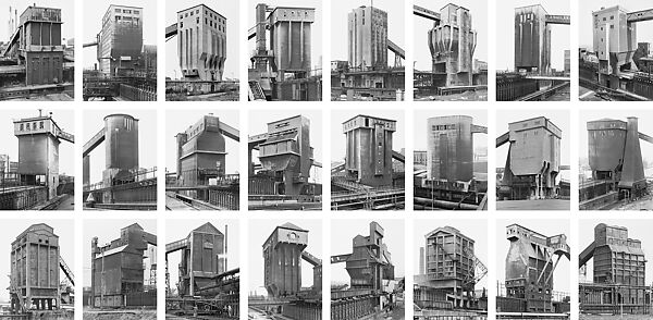 Coal Bunkers (Germany, Belgium, United States, and France), Bernd and Hilla Becher (German, active 1959–2007), Gelatin silver prints 