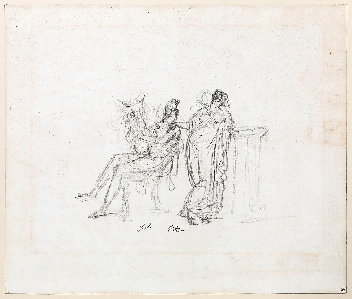 Paris and Helen, Jacques Louis David  French, Black chalk