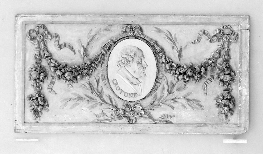 Modern copy of a panel for a decorative frieze with portrait of da Cortona (from an original set of six)