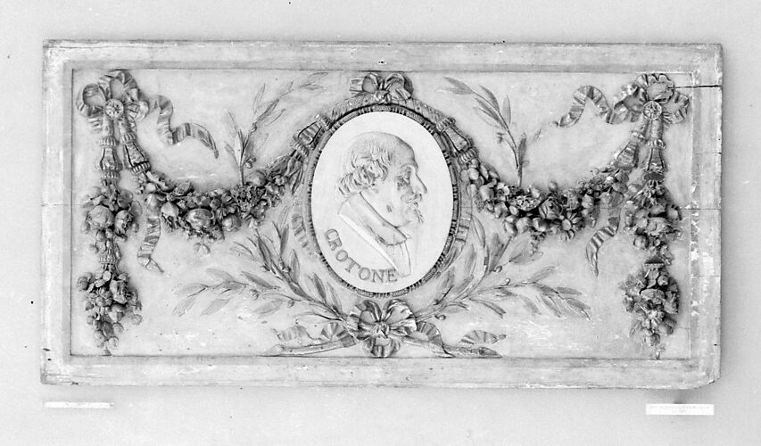 Modern copy of a panel for a decorative frieze with portrait of da Cortona (from an original set of six)
