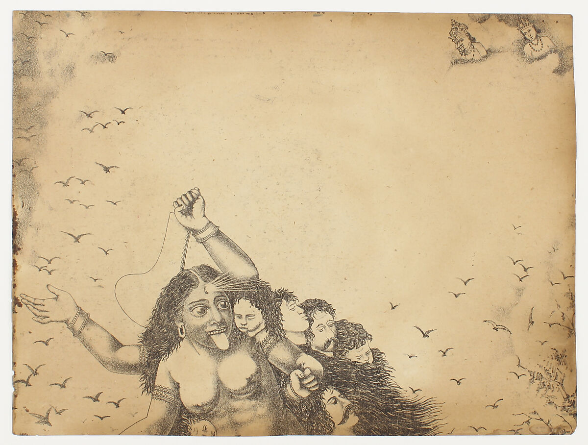 Kali, the wrathful protector (Shri Shri Kali)  (recto); Kali (verso), G. C. Dass (recto), Recto: Lithograph with watercolor on paper; Verso: lithograph, printed in black, West Bengal, Kolkata