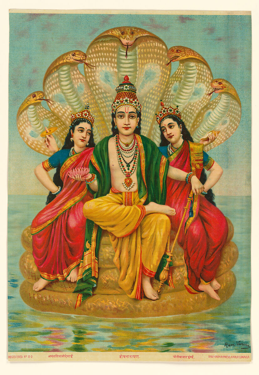Shesha Narayana, Color lithograph, varnish, India 