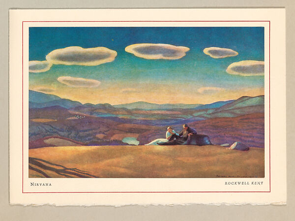 Christmas Card (Nirvana), Rockwell Kent (American, Tarrytown, New York 1882–1971 Plattsburgh, New York), Color lithograph on white paper adhered to white paper 