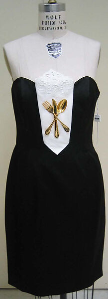 Dinner dress, House of Moschino (Italian, founded 1983), wool, nylon, cotton, metal, Italian