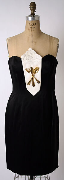 Dinner dress, House of Moschino (Italian, founded 1983), wool, nylon, cotton, metal, Italian 