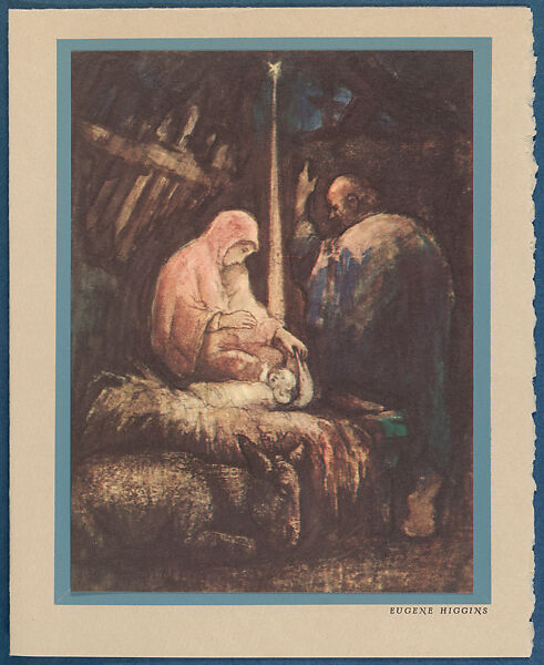 Christmas Card (Nativity Scene), Eugene Higgins (American, Kansas City, Missouri 1874–1958 New York), Lithograph on white paper adhered to white paper 