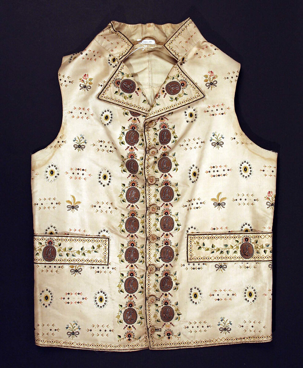 Waistcoat, silk, metal, American or European 