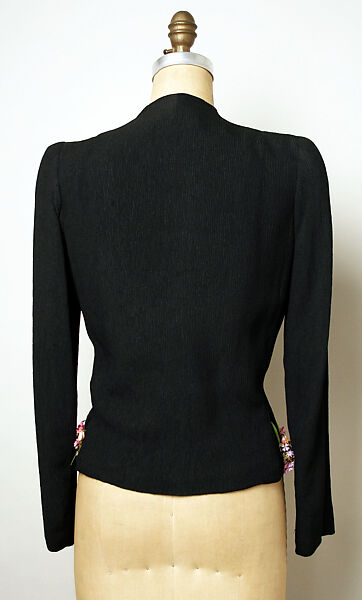 Evening jacket, Schiaparelli (French, founded 1927), silk, plastic (cellophane, celllulose nitrate), gelatin, leather, oil resin, French