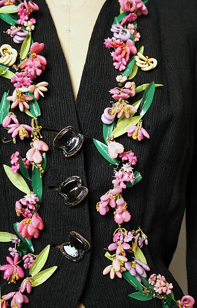 Evening jacket, Schiaparelli (French, founded 1927), silk, plastic (cellophane, celllulose nitrate), gelatin, leather, oil resin, French