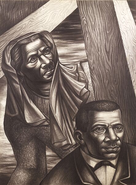 Sojourner Truth and Booker T. Washington, Charles Wilbert White (American, Chicago, Illinois 1918–1979 Los Angeles, California), Graphite on paperboard 