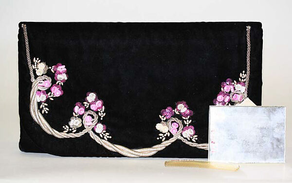 Evening ensemble, Elsa Schiaparelli (Italian, 1890–1973), (a,b) cotton, silk, metallic thread
(c,d) plastic, glass, French