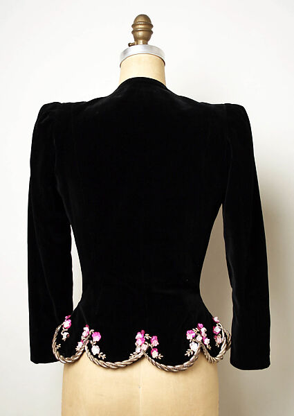 Evening ensemble, Elsa Schiaparelli (Italian, 1890–1973), (a,b) cotton, silk, metallic thread
(c,d) plastic, glass, French