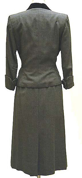 Suit, Gilbert Adrian (American, Naugatuck, Connecticut 1903–1959 Hollywood, California), (a) wool, rayon, silk, abalone; (b) wool, American