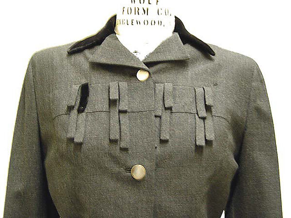 Suit, Gilbert Adrian (American, Naugatuck, Connecticut 1903–1959 Hollywood, California), (a) wool, rayon, silk, abalone; (b) wool, American