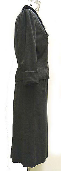 Suit, Gilbert Adrian (American, Naugatuck, Connecticut 1903–1959 Hollywood, California), (a) wool, rayon, silk, abalone; (b) wool, American