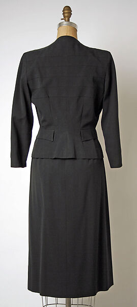 Suit, Gilbert Adrian (American, Naugatuck, Connecticut 1903–1959 Hollywood, California), (a) wool, plastic, rayon; (b) wool, American