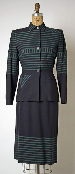 Suit, Gilbert Adrian (American, Naugatuck, Connecticut 1903–1959 Hollywood, California), (a) wool, rayon; (b) wool, American 
