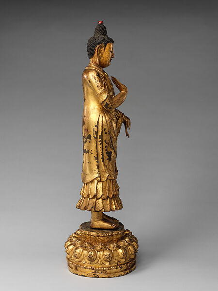 Standing Amitabha Buddha, Gilt copper alloy, China